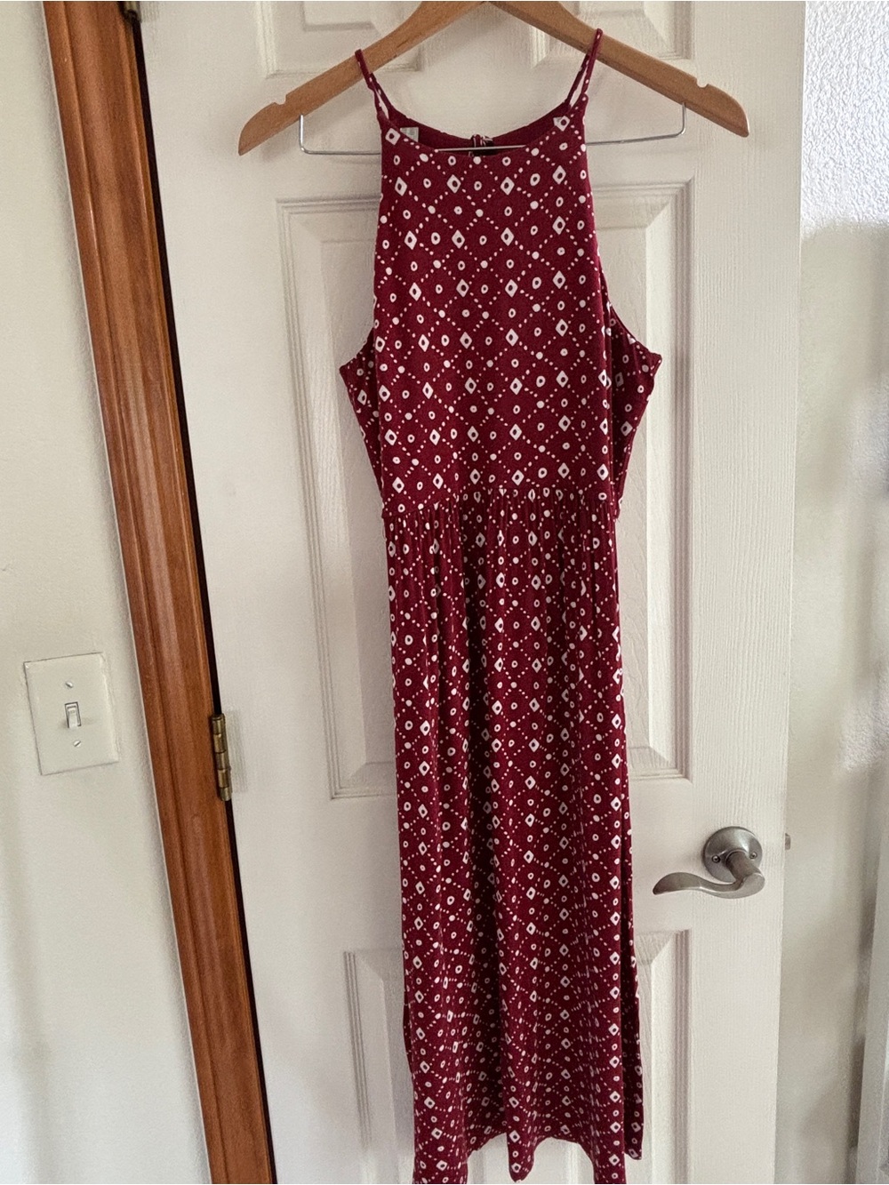 LOFT Red Printed Maxi Dress with Tie Straps